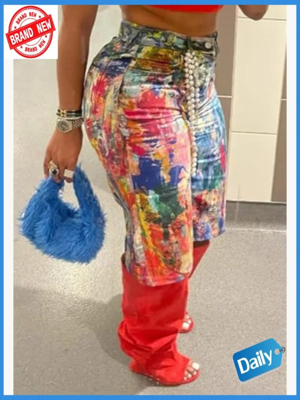 High Waist Bermuda Denim Shorts Baggy Straight Leg Graffiti Jean Shorts